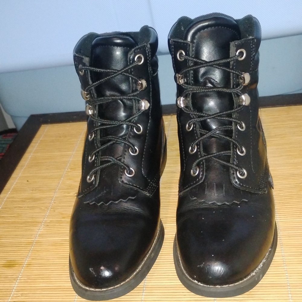 Justin Black Leather Lace-up Ankle Boots 6.5